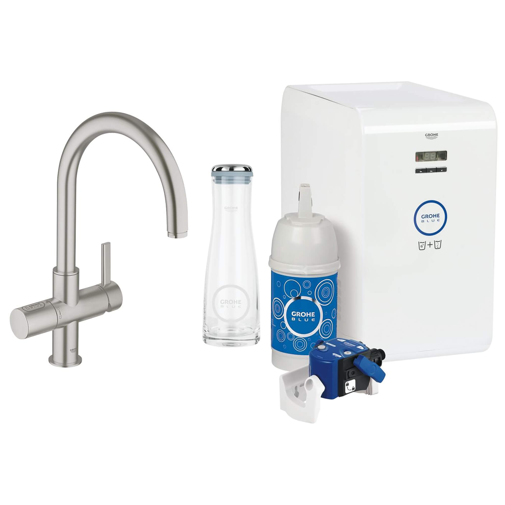Single Handle Kitchen Faucet 175 GPM with Chilled and Sparkling Water System Starter Kit GROHE SUPERSTEEL
